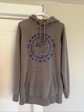 Gymshark Men’s Gray Hoodie with Blue Logo - Pullover Sweatshirt